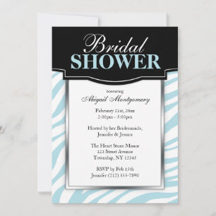 Chic Blue Zebra Print Bridal Shower Invitations