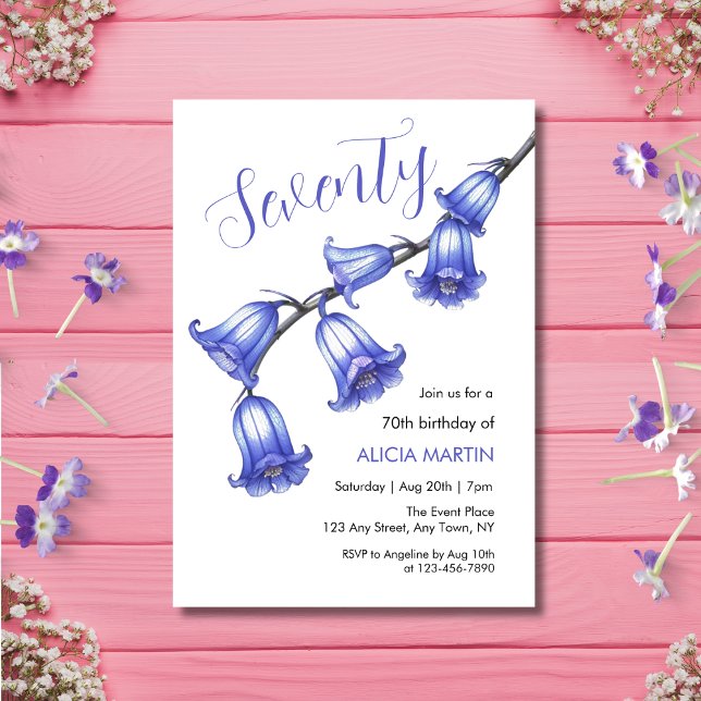 Chic Bluebell Flower Blossom 70th Birthday Invitation (Creator Uploaded)