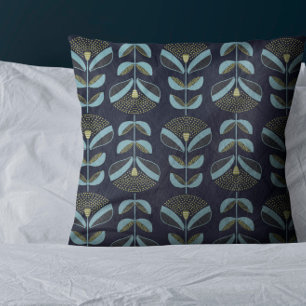 Chic Blues Golds Floral Pattern Throw Pillow