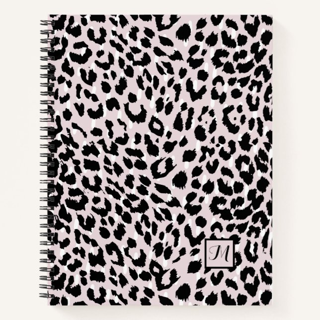 Chic Blush and Black Animal Print with Monogram Notebook (Front)
