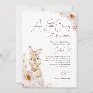 Chic Blush Boho Floral Bunny Baby Shower Invitation