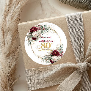 Chic Blush Burgundy 80th Birthday Stickers