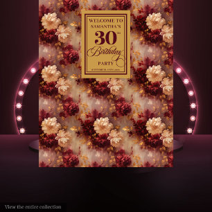 Chic Blush Burgundy Gold 30th Birthday Backdrop  Tapestry