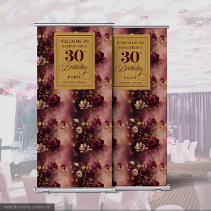 Chic Blush Burgundy Gold 30th Retractable Sign