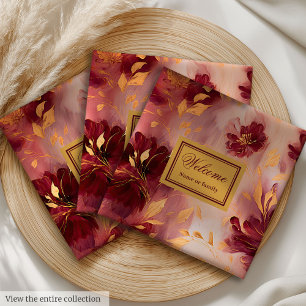Chic Blush Burgundy Gold Floral Cloth Napkins 