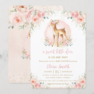 Chic Blush Floral Baby Deer Fawn Girl Baby Shower Invitation