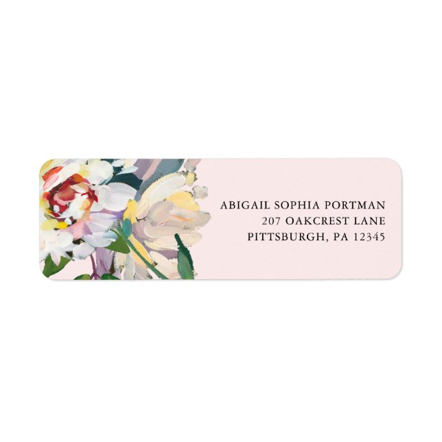 Chic Blush Floral Bouquet Wedding Mailing Label (Front)
