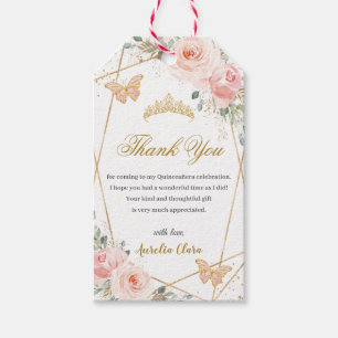 Chic Blush Floral Butterflies Quinceanera Favour Gift Tags