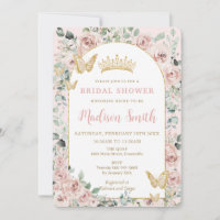 Chic Blush Floral Butterflies Royal Bridal Shower