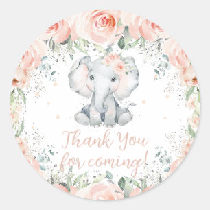 Chic Blush Floral Elephant Birthday Baby Shower  Classic Round Sticker
