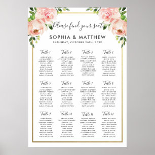 Chic Blush Floral Flowers Wedding Seating Chart A2
