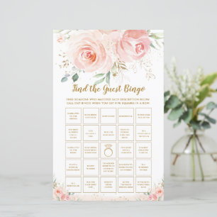 Chic Blush Floral Fun Bridal Find the Guest Bingo 