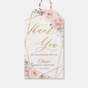 Chic Blush Floral Gold Geometric Favour Thank You  Gift Tags
