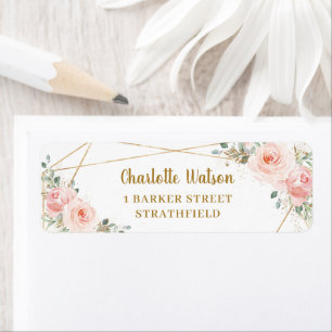 Chic Blush Floral Gold Geometric Return Address 