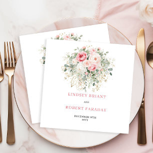 Chic Blush Floral Gold Minimalist Wedding Napkins