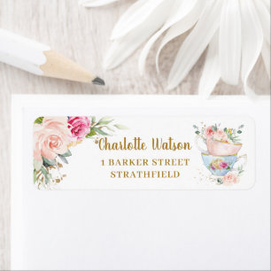 Chic Blush Floral High Tea Party Return Address