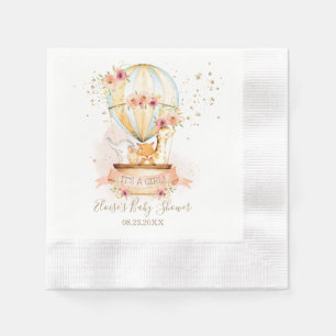 Chic Blush Floral Hot Air Balloon Baby Animals Napkin