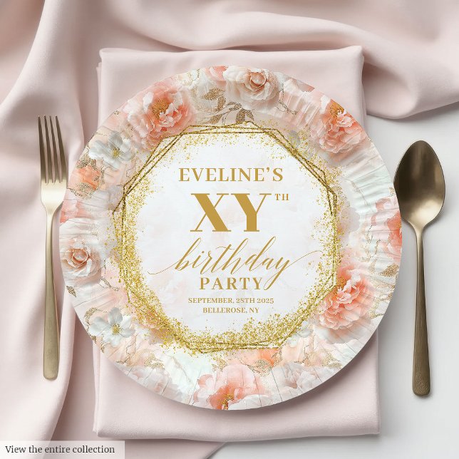 Chic Blush Floral Ivory Gold Birthday Paper Plates (Chic Blush Floral Ivory Gold Birthday Paper Plates

)