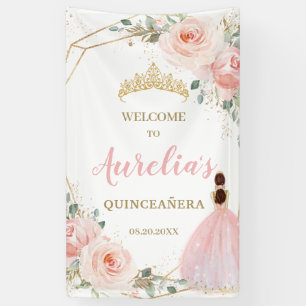 Chic Blush Floral Quinceañera Welcome Backdrop  Banner