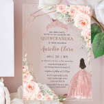 Chic Blush Floral Rose Gold Quinceañera Princess Acrylic Invitations<br><div class="desc">This chic Quinceañera acrylic invitation features a girl in a rose gold ball gown, a geometric frame adorned by delicate watercolor blush floral, soft greenery foliage and elegant rose gold accents. Personalise it easily and quickly, simply click the "Edit Using Design Tool" button to modify the text, wording, font style,...</div>