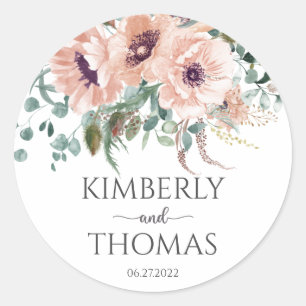Chic Blush Floral Wedding Classic Round Sticker