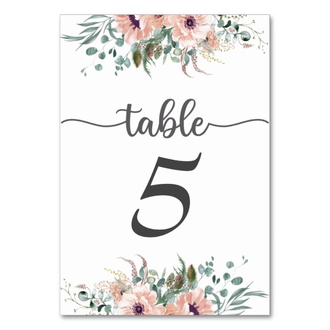 Chic Blush Floral Wedding Table Number (Front)