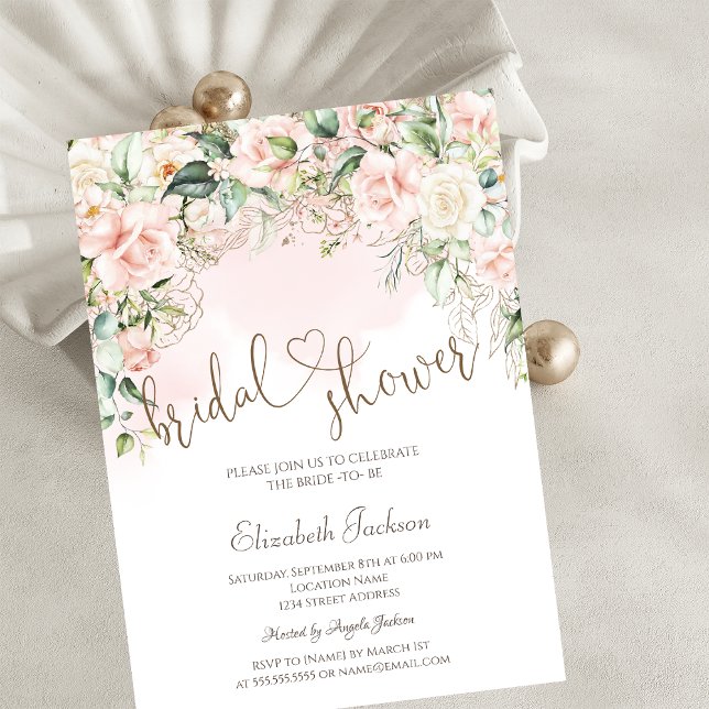 Chic Blush Flowers Bridal Shower  Invitation (Creator Uploaded)