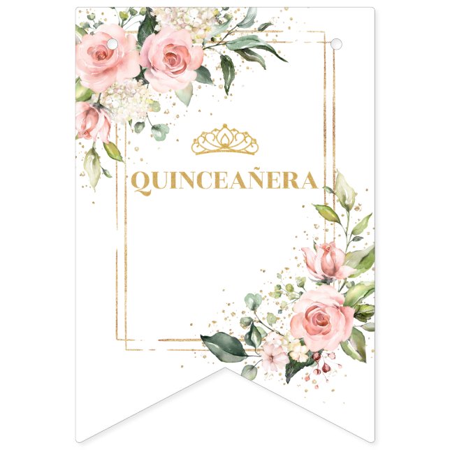 Chic blush flowers eucalyptus gold 15th Birthday Bunting (Sixth Flag)
