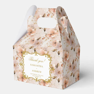 Chic Blush Gold Wedding Favour Box Floral Details