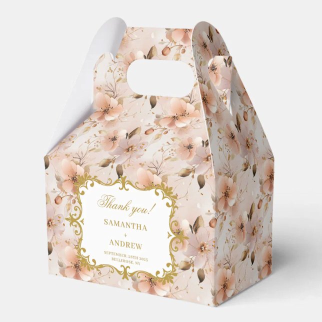 Chic Blush Gold Wedding Favour Box Floral Details (Chic Blush Gold Wedding Favor Box Floral Details)
