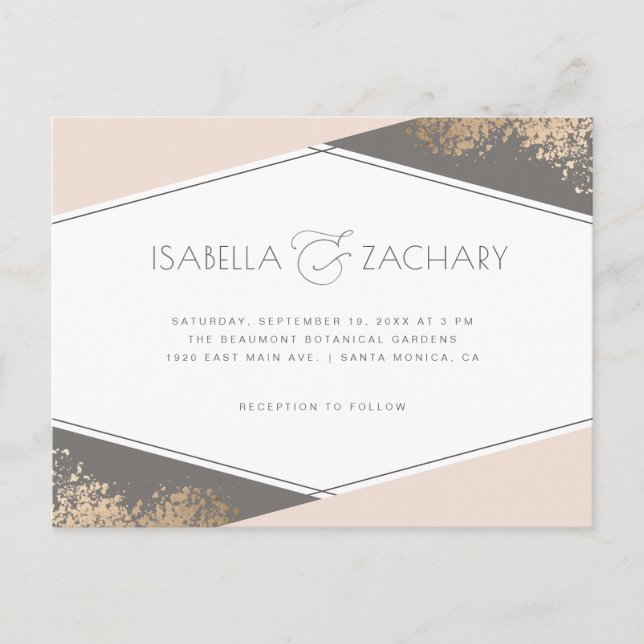 Chic Blush & Greige Geometric Wedding Invitation Postcard (Front)