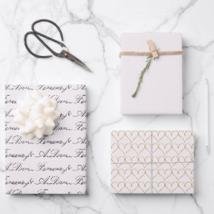 Chic Blush Heart of Gold Wrapping Paper Sheet