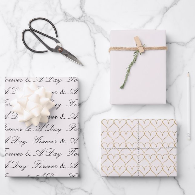 Chic Blush Heart of Gold Wrapping Paper Sheet (Front)