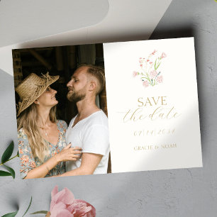 Chic Blush & Ivory Wildflower Photo Wedding Save The Date