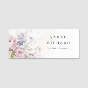 Chic Blush Lilac Watercolor Rose Floral Bunch Name Tag