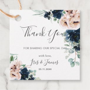 Chic Blush Navy Floral Greenery Wedding Thank You Favour Tags
