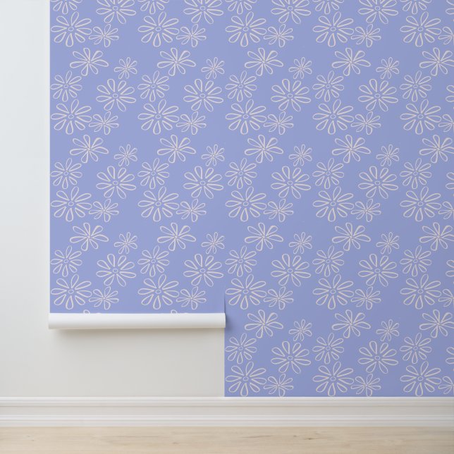 Chic Blush on Periwinkle Blue Flower Doodle Wallpaper (Application)