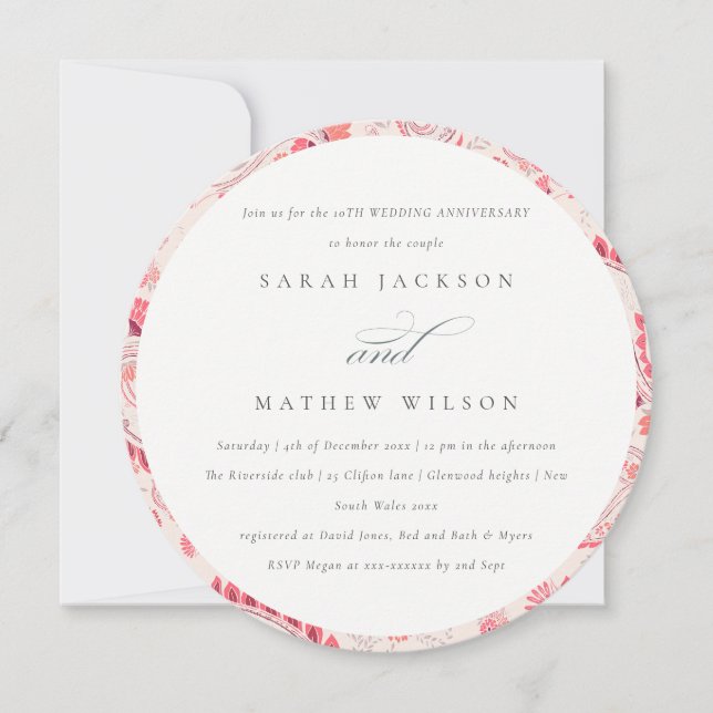Chic Blush Paisley Typography Any Year Anniversary Invitation (Front)