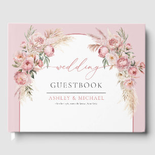 Chic blush peonies pampas boho arch eucalyptus guest book