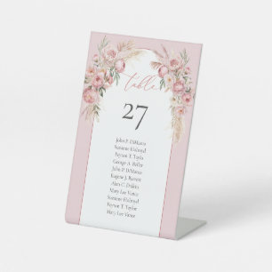 Chic blush peonies pampas boho arch eucalyptus pedestal sign