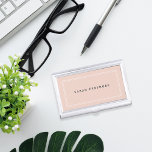 Chic Blush | Personalised Business Card Holder<br><div class="desc">Chic business card holder features your name in classic off-black charcoal lettering,  framed by a thin white geometric border on a blush pink background. Matching business cards and accessories also available.</div>