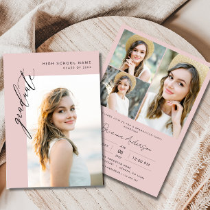 Chic Blush Pink 4 Photo Graduation Party Invitation