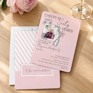 Chic Blush Pink 60th Birthday Party Photo Invitation