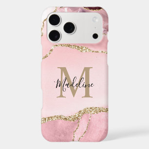 Chic Blush Pink Agate Geode Gold Script Monogram