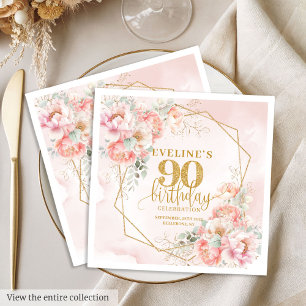 Chic blush pink and gold 90th birthday cocktail napkin