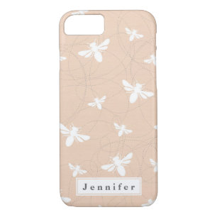 Chic Blush PInk and grey Busy bee personalised iPhone 8/7 Case