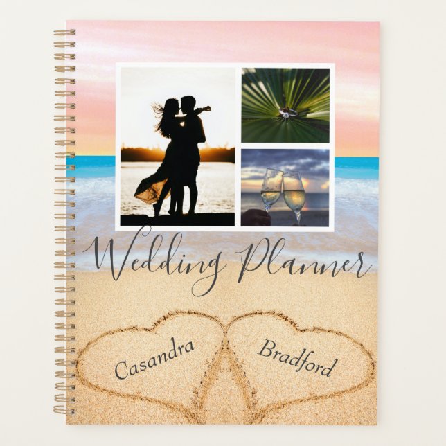 Chic Blush Pink  Beach 2 Hearts in Sand Wedding  Planner (Front)