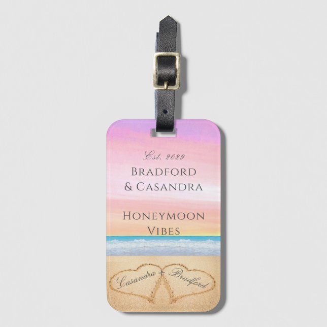 Chic Blush Pink  Beach Honeymoon vibes  Luggage Tag (Front Vertical)
