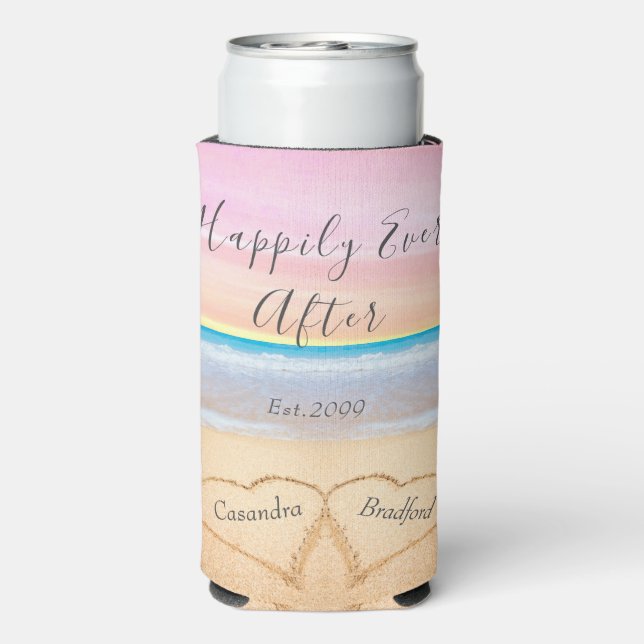 Chic Blush Pink Beach Wedding 2 Hearts Seltzer Can Cooler (Seltzer Back)