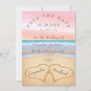 Chic Blush Pink Beach Wedding Hearts Sand wedding  Invitation